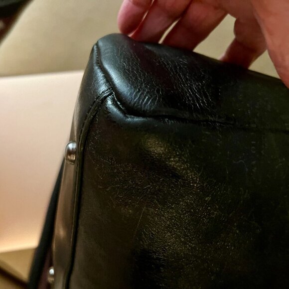 Patricia Nash Purse Tote  Shoulder Bag Black Leather  Embossed Map - Picture 7 of 8